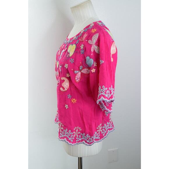 Johnny Was Shirt Womens XXS Embroidered Butterfly Floral Boho Top Rayon Bellona - Picture 3 of 6